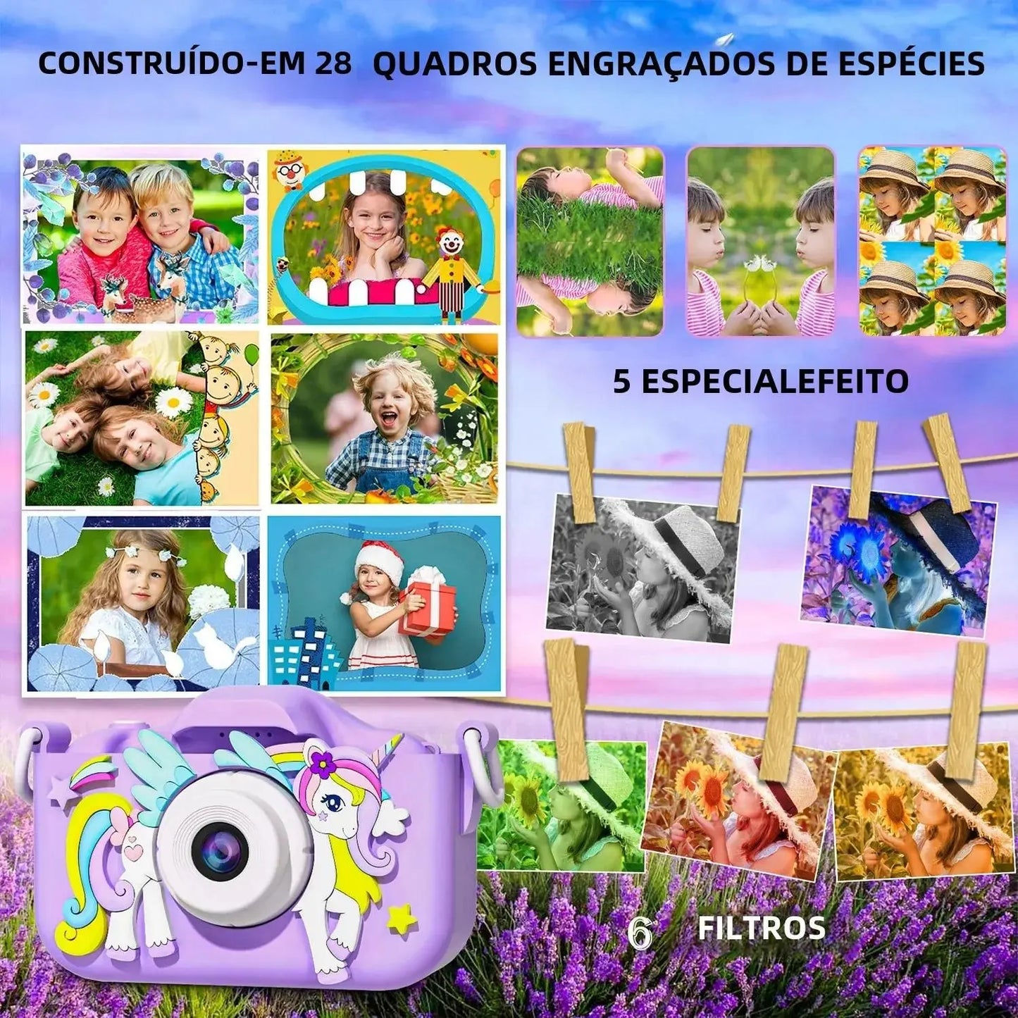 Mini Câmera Unicornio Roxa