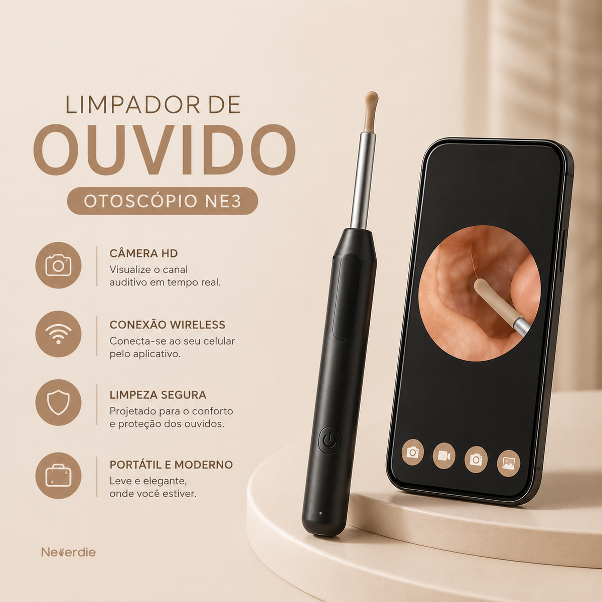 Limpador de Ouvido Elétrico com Câmera