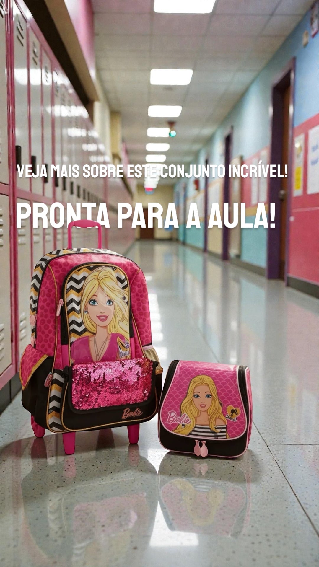 Kit Mochila Escolar Barbie com Rodinhas 2 Peças