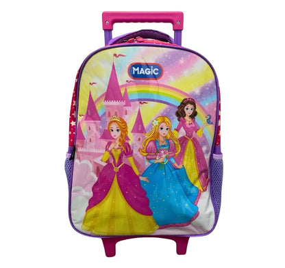 Kit Mochila Escolar com Rodinhas Princesas Magic 3 Peças