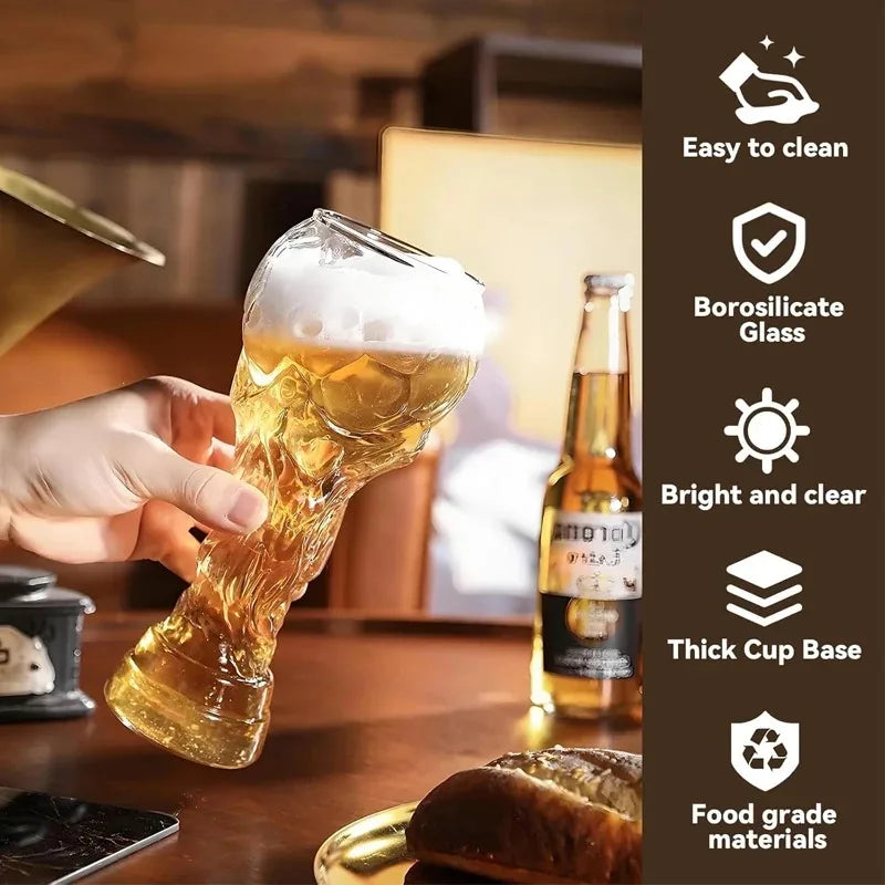 Copo de Cerveja em Formato de Troféu de Futebol Mundial, Vidro Borossilicato de Alta Qualidade, 450ml/600ml/800ml, Presente para Fãs para Jogos e Festas de Futebol 2026