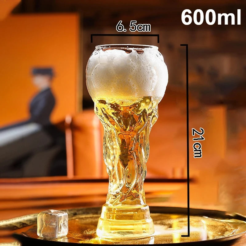 Copo de Cerveja em Formato de Troféu de Futebol Mundial, Vidro Borossilicato de Alta Qualidade, 450ml/600ml/800ml, Presente para Fãs para Jogos e Festas de Futebol 2026