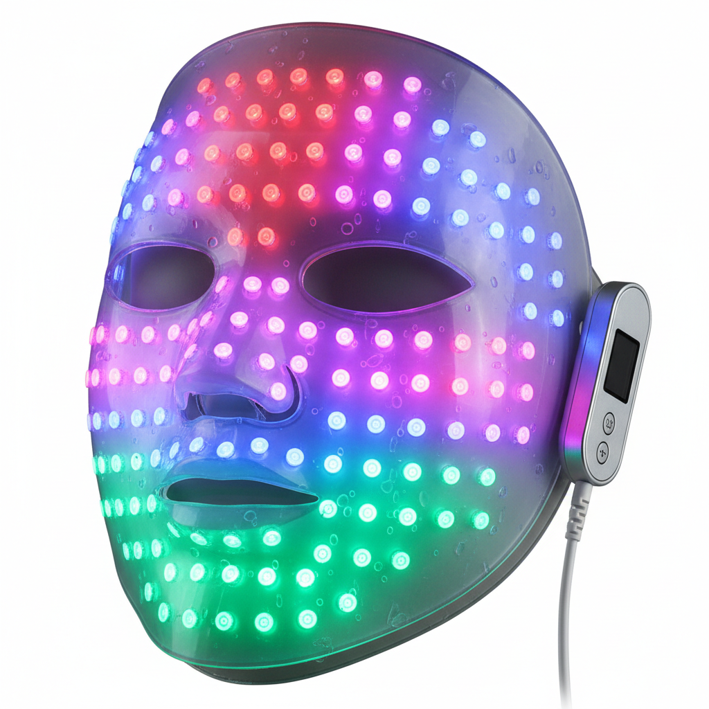 Detalhe das cores de LED da máscara facial